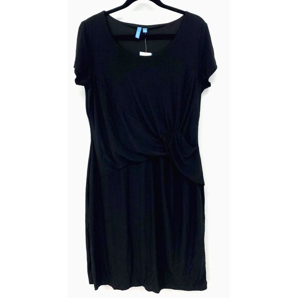 B-Slim Women Dress Large Short Sleeve Black Side Ruched Knee Length Stretch New - Picture 1 of 9